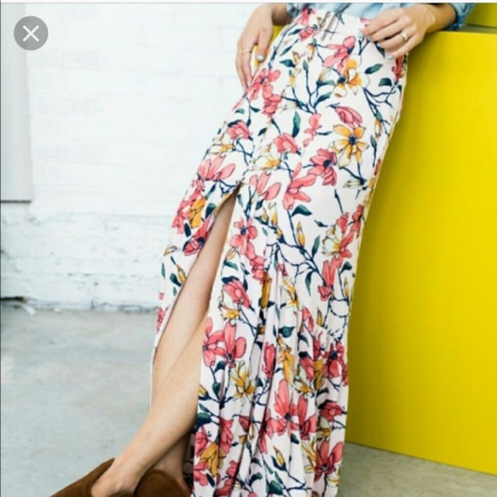 Free People White Maxi Skirt with Pink & Yellow Floral Print